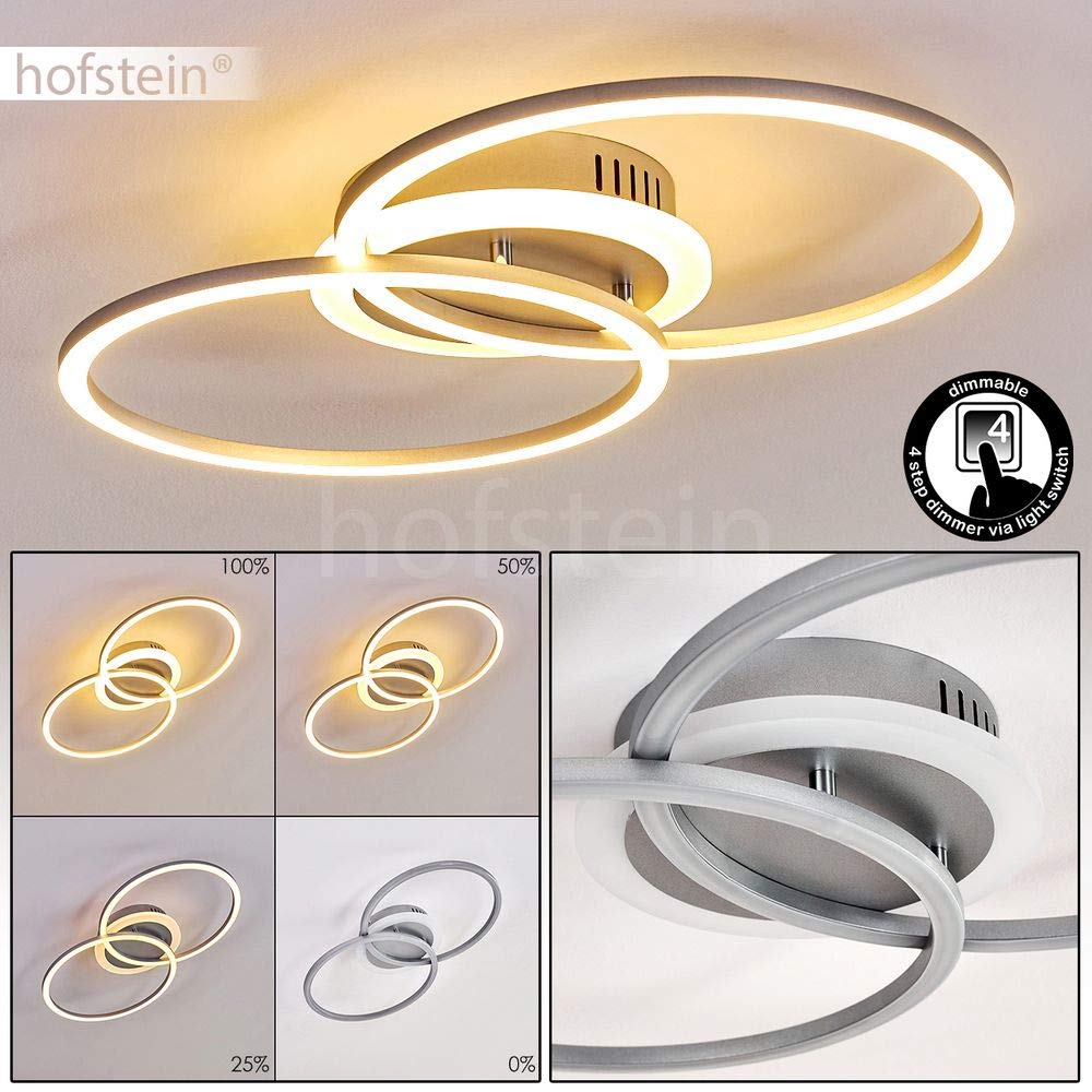 HOFSTEIN LED Deckenlampe Lithgow, dimmbare Deckenleuchte aus Metall in Silberfarben, moderne Leuchte, dimmbar über den Lichtschalter, Wohnzimmer, Schlafzimmer, 25 Watt, max. 2600 Lumen, 3000 Kelvin