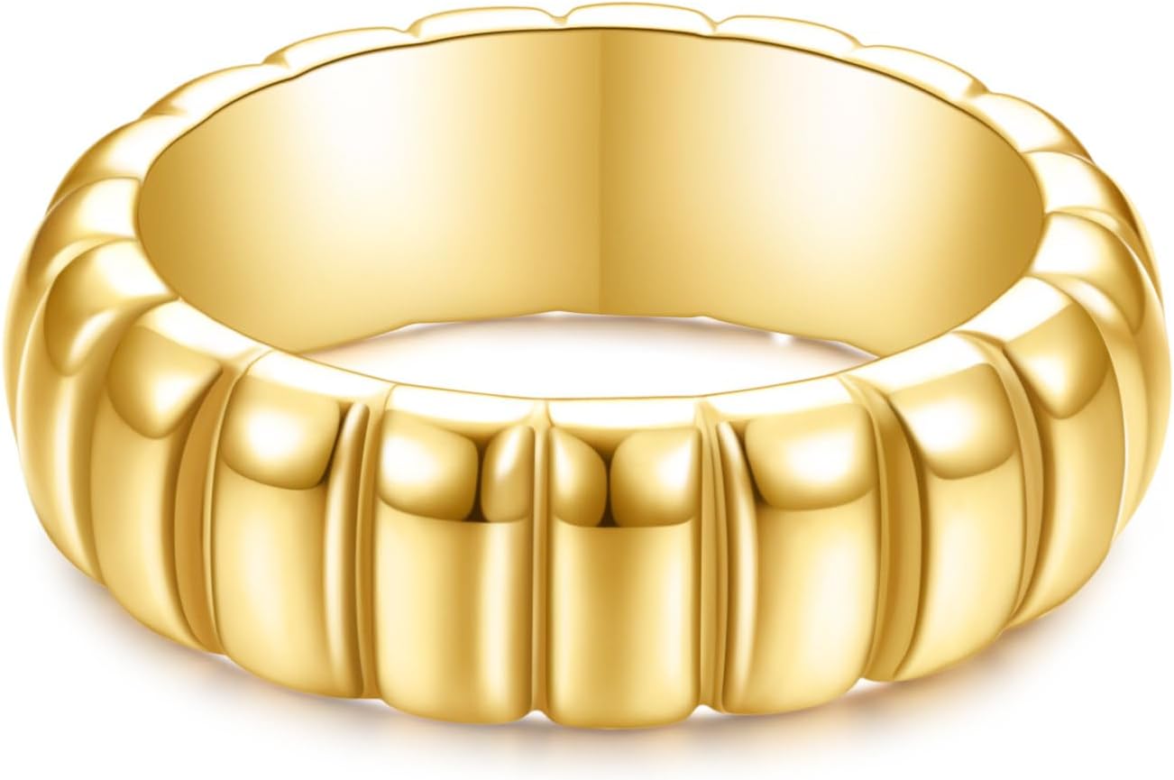 MYNENEY Thick 14K Gold Plated Stackable Signet Ring Filled Chunky Eternity Wedding Statement Band Rings for Women (Pumpkin ring-Gold 9.5) - Image 4