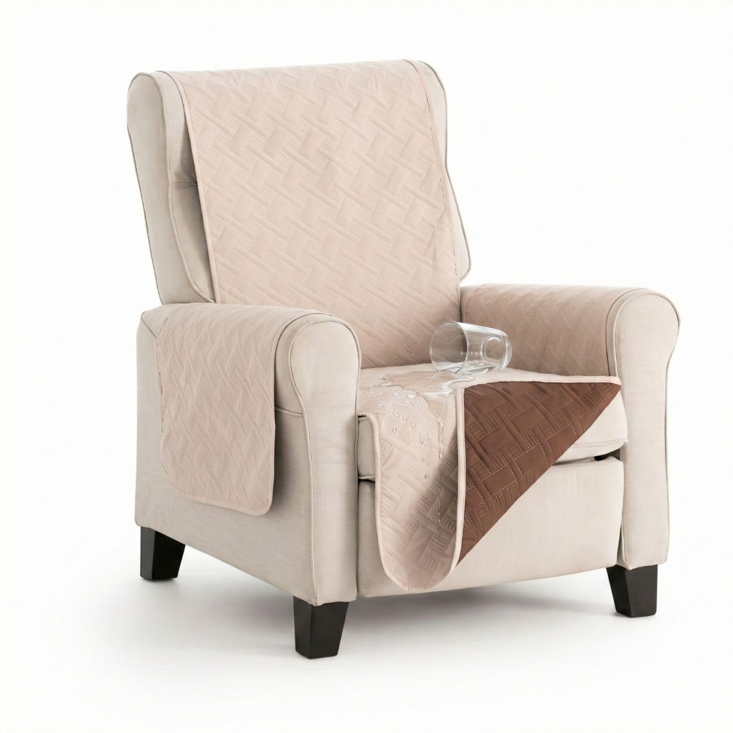 MAXIFUNDAS | Cubre sofá Dry Protect | Color Beige | Válido para Sillón de 1 Plaza, Relax y Orejero | Repelente de Líquidos | Acolchado y Reversible | Funda Protectora Antimanchas | Apto para Mascotas OEKO-TEX STANDARD 100