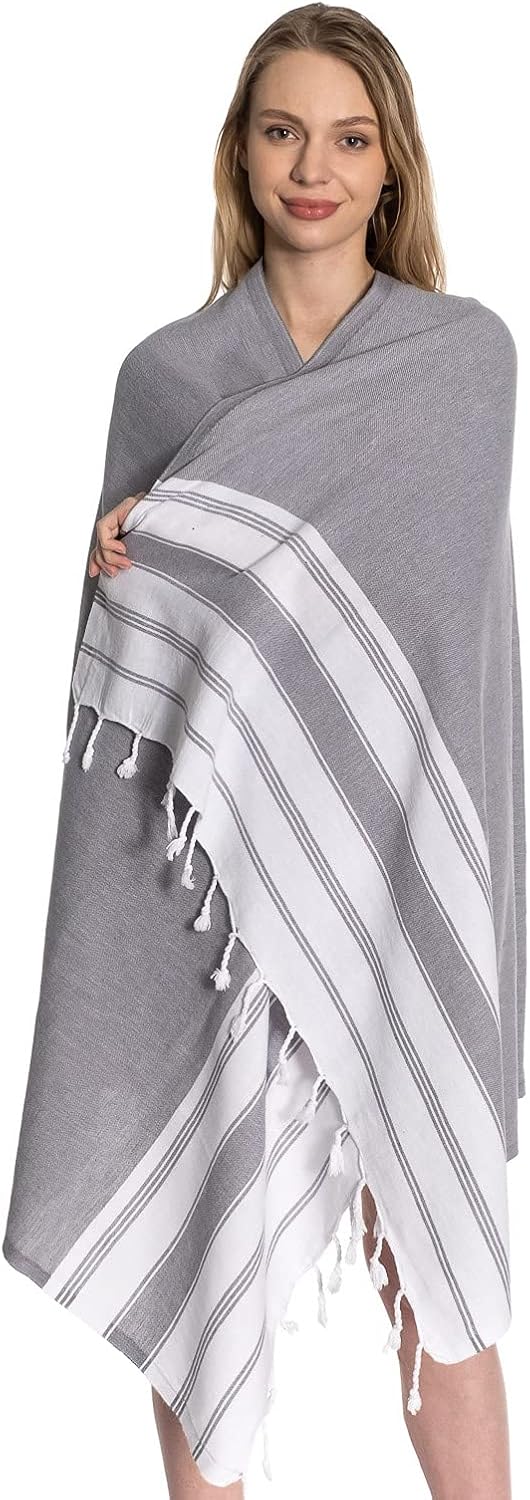 🛒 Crаzу Dеаlѕ (Set of 6) 100% Turkish Cotton Bath Beach Hammam Towel Peshtemal Throw Foua Blanket Set XL Prewashed (D.Grey)