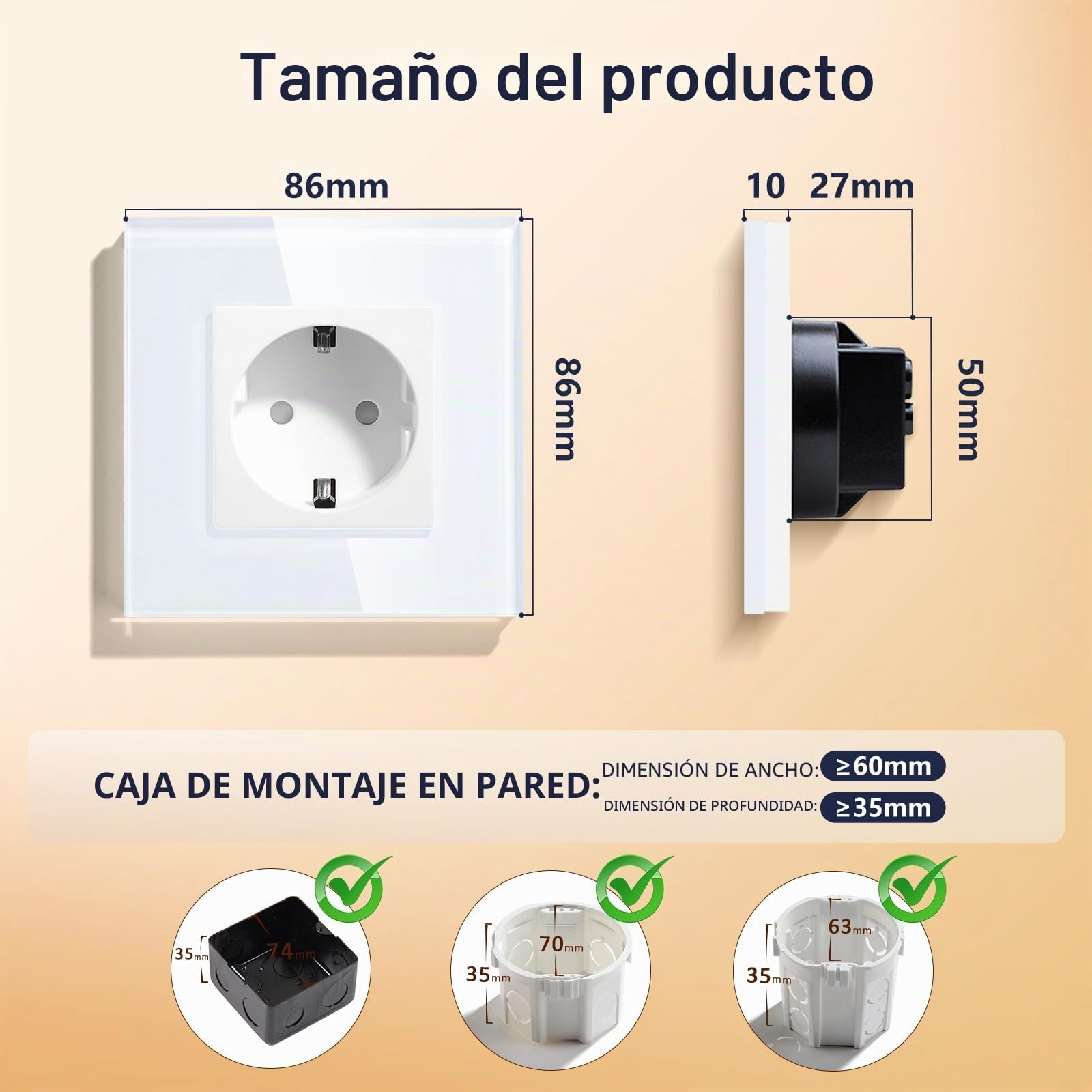 BSEED Enchufe de Pared,Schuko Enchufe Simple con Panel de Cristal Blanco,16A 250V Toma de Corriente Simple,1 Gang Enchufes de Extensión para Cocina,Dormitorio,Oficina,Hotel,etc-86mm*86mm