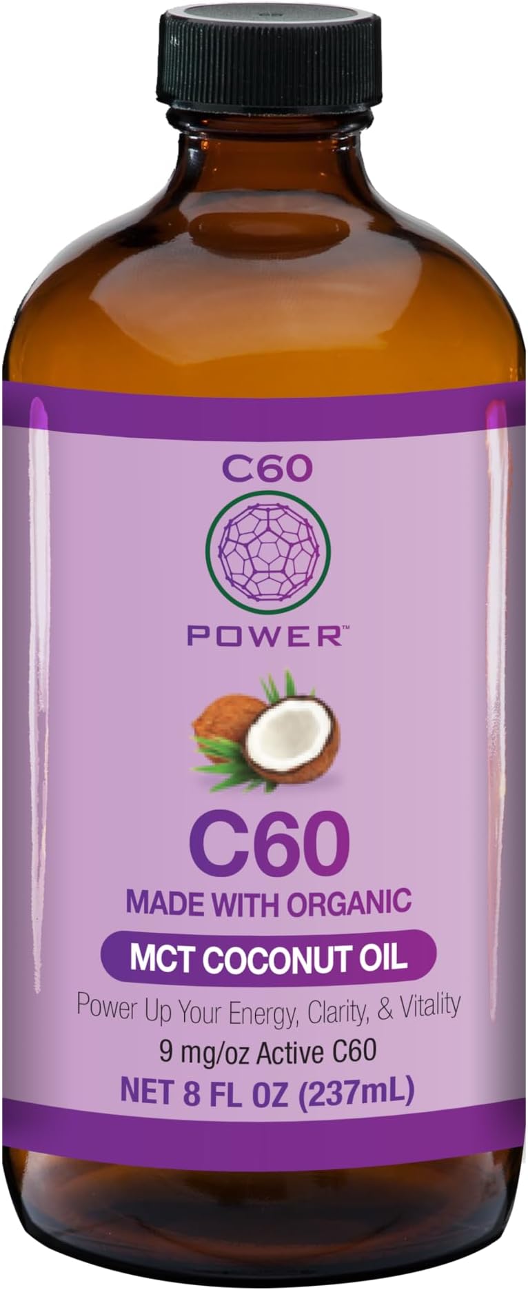 MCT 8-oz.- Organic MCT Coconut Oil, 8 Fl Oz, 99.99% Pure Carbon Fullerenes, Lift Oxidative Burden, Optimize Mitochondrial Function
