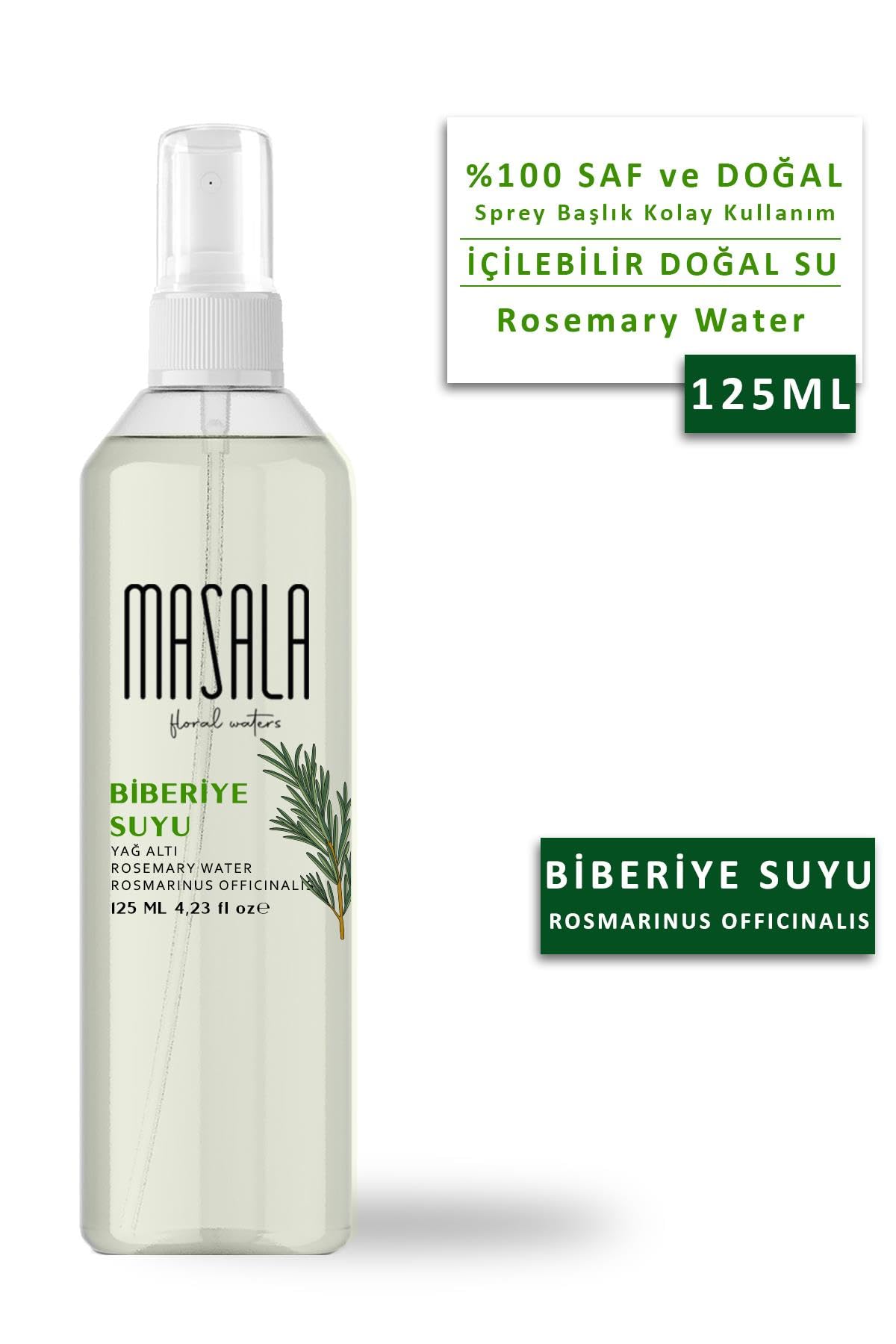 Masala Biberiye Suyu 125 ml X 2 ADET - Rosemary Floral Water -Biberiye Suyu Sebum Ve Yağ Dengeleyici Hidrosol