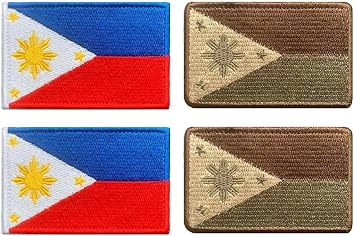 4 Pieces Philippines Filipino Flag Patches Embroidered Applique Hook and Loop National Emblem Tactical Patch for Clothes,Backpacks,Jeans,Jackets,Vest,Military,Uniforms