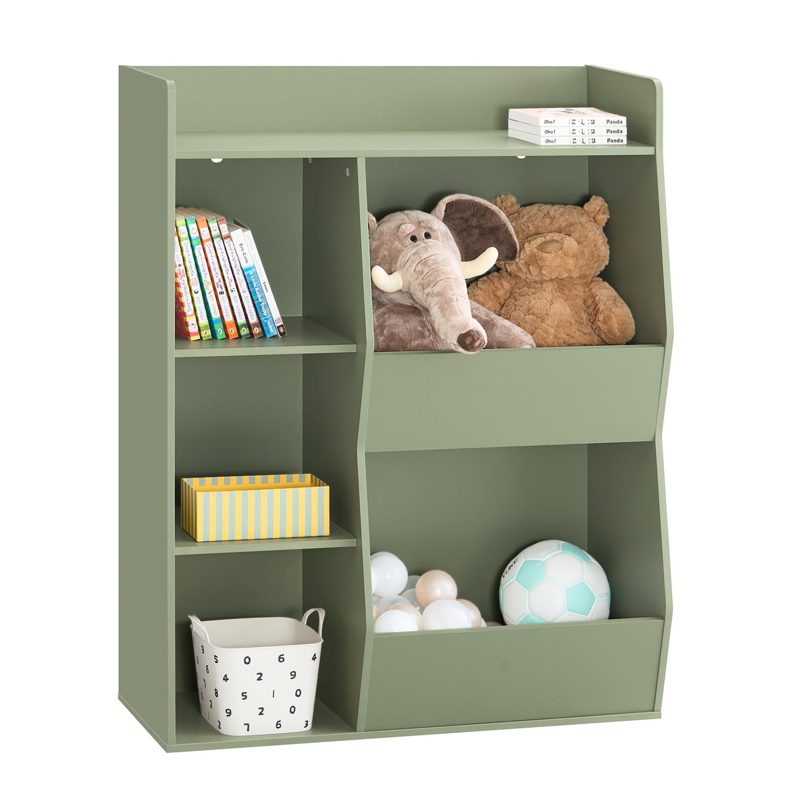 SoBuy Kinder Bücherregal Montessori Regal Kinderzimmer mit 5 Offenes Fach Kinderregal für Spielzeug Aufbewahrung Grün 80x104x34 cm KMB55-K-GR