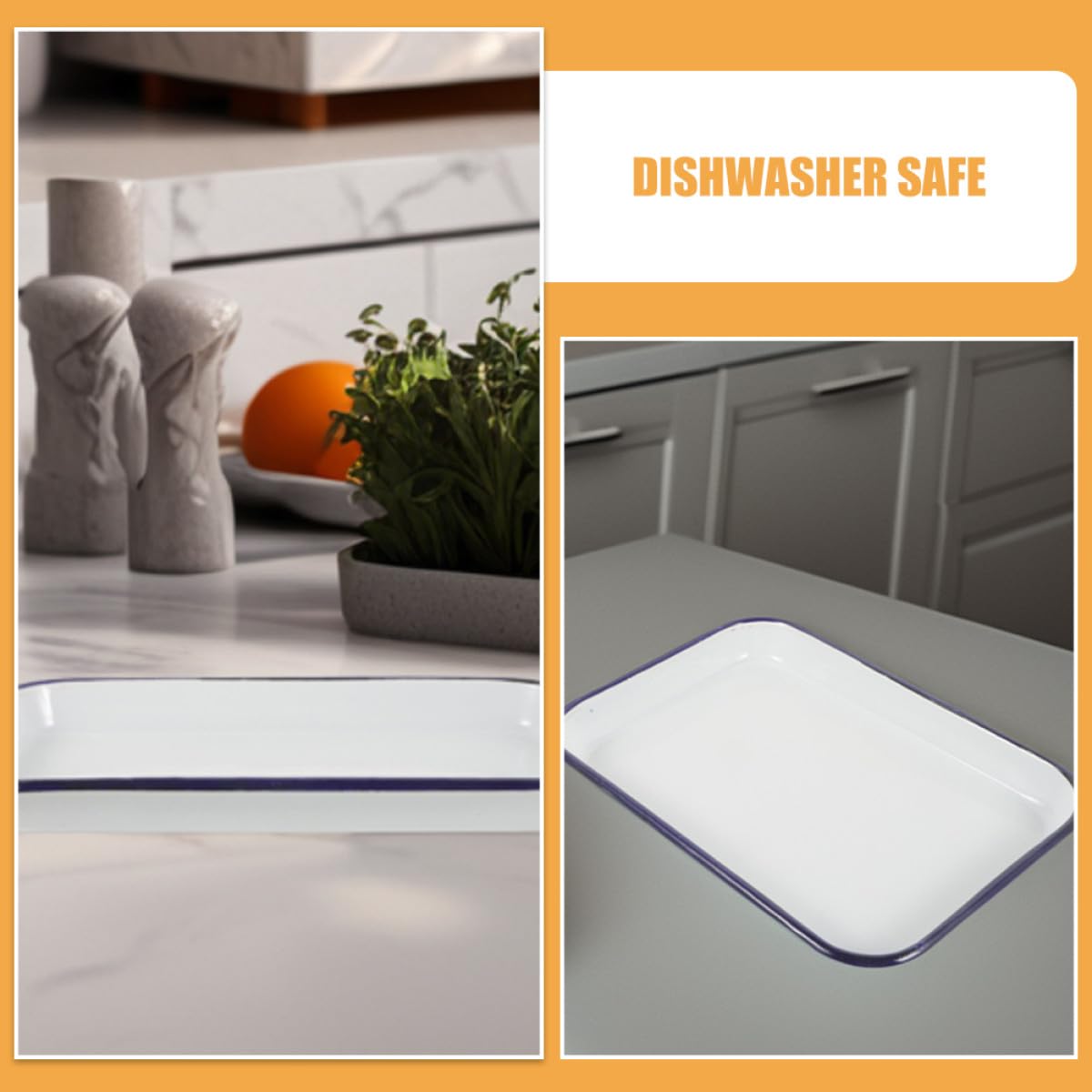 Cabilock 2 Bandejas Rectangulares Esmaltadas Multifuncionales Fáciles de Limpiar para Hornear Resistentes para Cocina y Repostería, Aptas para Horno y Uso Diario