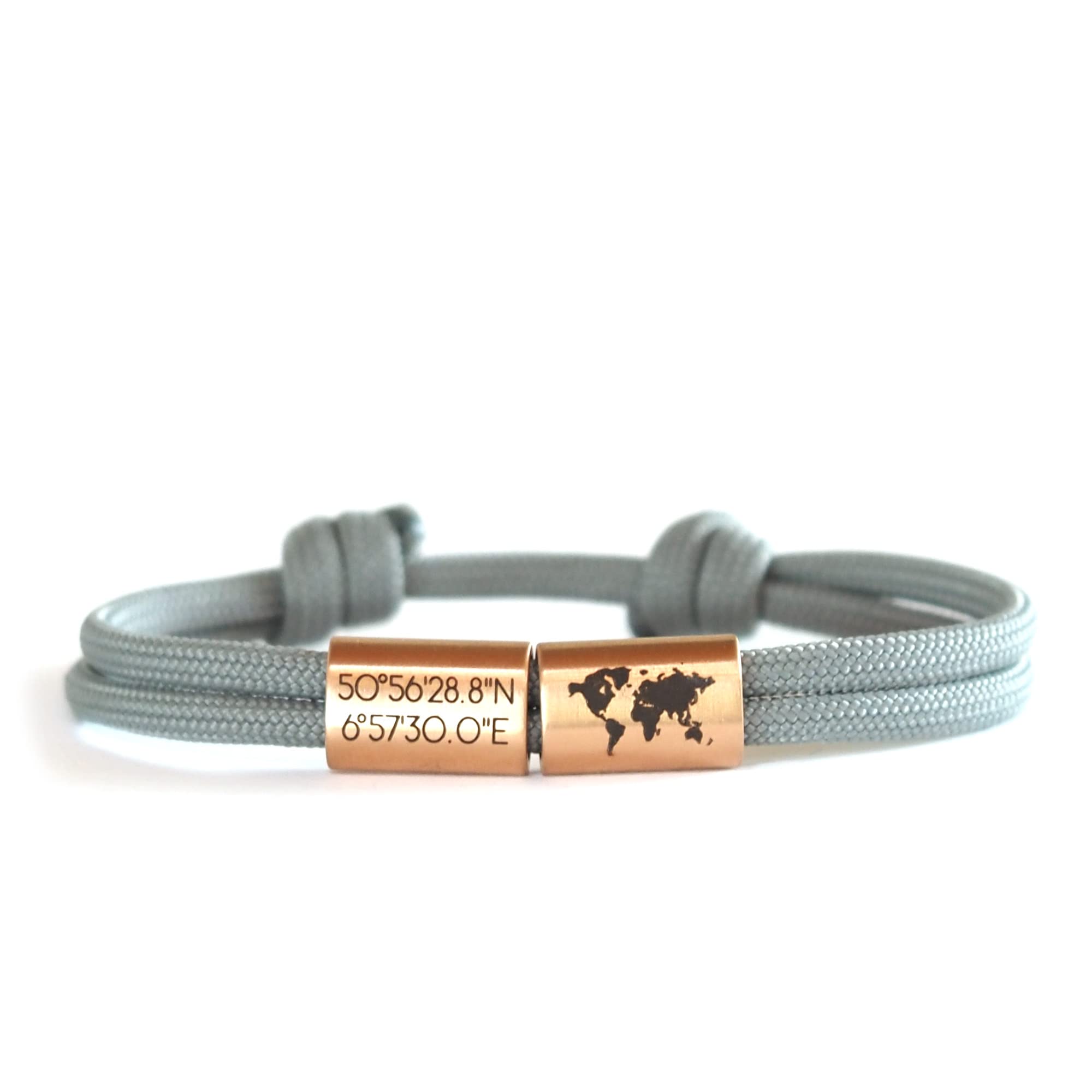 myGreta Koordinaten Segeltau Armband, Weltkarte, Wunschgravur, Surfer Armband, Weltenbummler, Reisen, Armband mit Gravur, Edelstahl