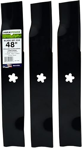 MaxPower 561743B Juego de cuchillas para Poulan de 48 pulgadas, Husqvarna, Craftsman Reemplaza OEM No. 539-113425, 48 pulgadas, negro