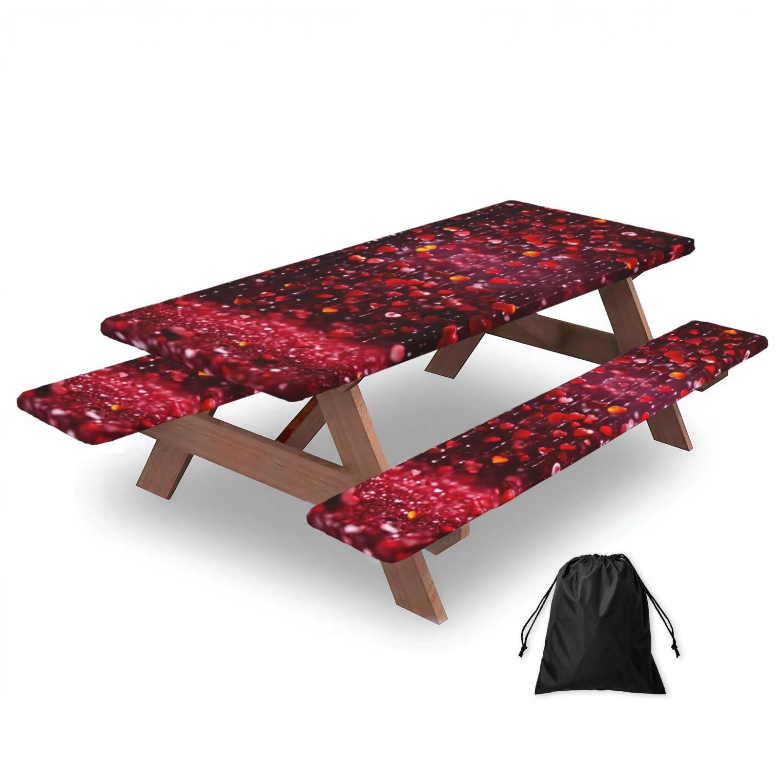 Abstract Heart Print 3 Pack Wipeable Picnic Bench Cover And Table Cover Lightweight Table Cloth For Camping Outdoor