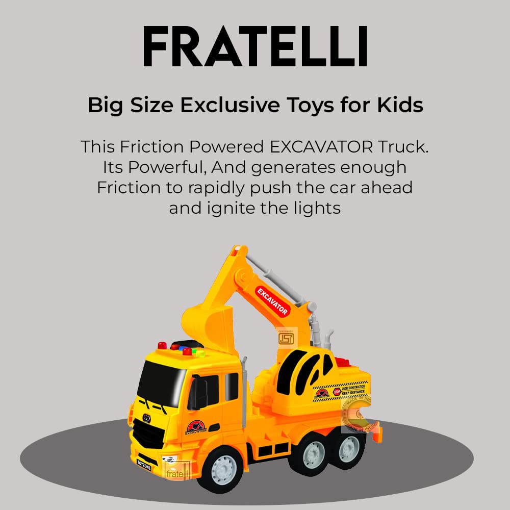 FRATELLI Big Size Exclusive Toys for Kids|Boys|Girls with Lights and Music (Excavator Truck, Friction Power Toy Trucks) Red