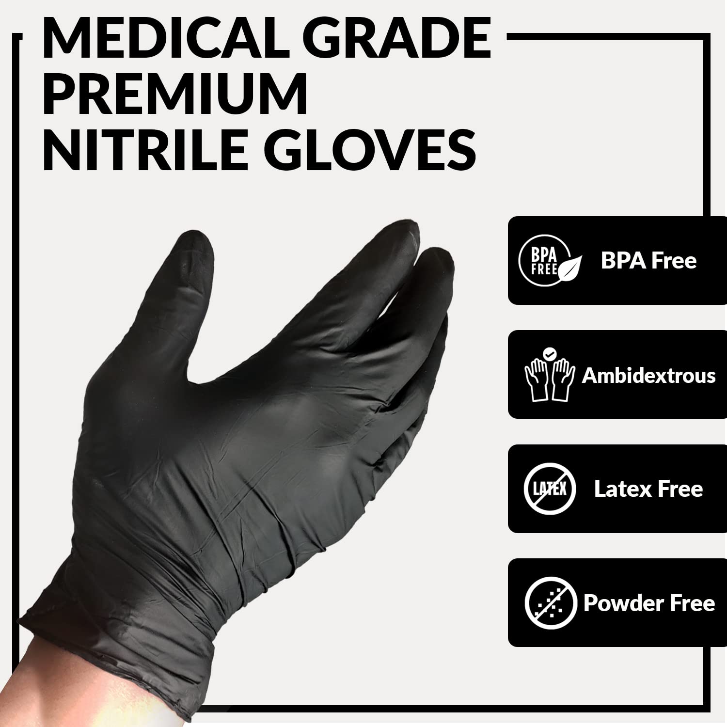 Klex Guantes de nitrilo para examen, grado médico, sin polvo, sin látex de goma, guantes desechables de grado de examen, aptos para alimentos, color negro, grande, 1000 unidades