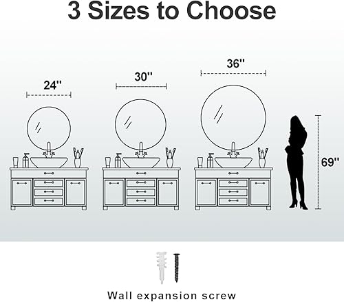 Miniatura 7 de Espejo redondo de baño de 24 pulgadas con aleación de aluminio plateado con marco mate, espejos circulares para pared, dormitorio, tocador, entrada,