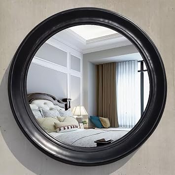 Circle Mirror Resin Frame, 24" Round Wall Mirror, Large Vanity Bathroom Mirror, for Entryway, Bedroom, Living Room, Washroom, Baroque StyleBlack,24in/60cm