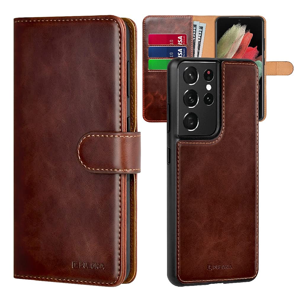 PULOKA - 2 in 1 Flip Cover for Samsung S22 Ultra - Protective Case with Card & Cash Pockets - Detachable Flip Case, Kickstand & Magnetic Closure -Vegan Leather - Profesional & Premium Finish -Brown (B0BDM2T5QG) Amazon Price History, Amazon Price Tracker