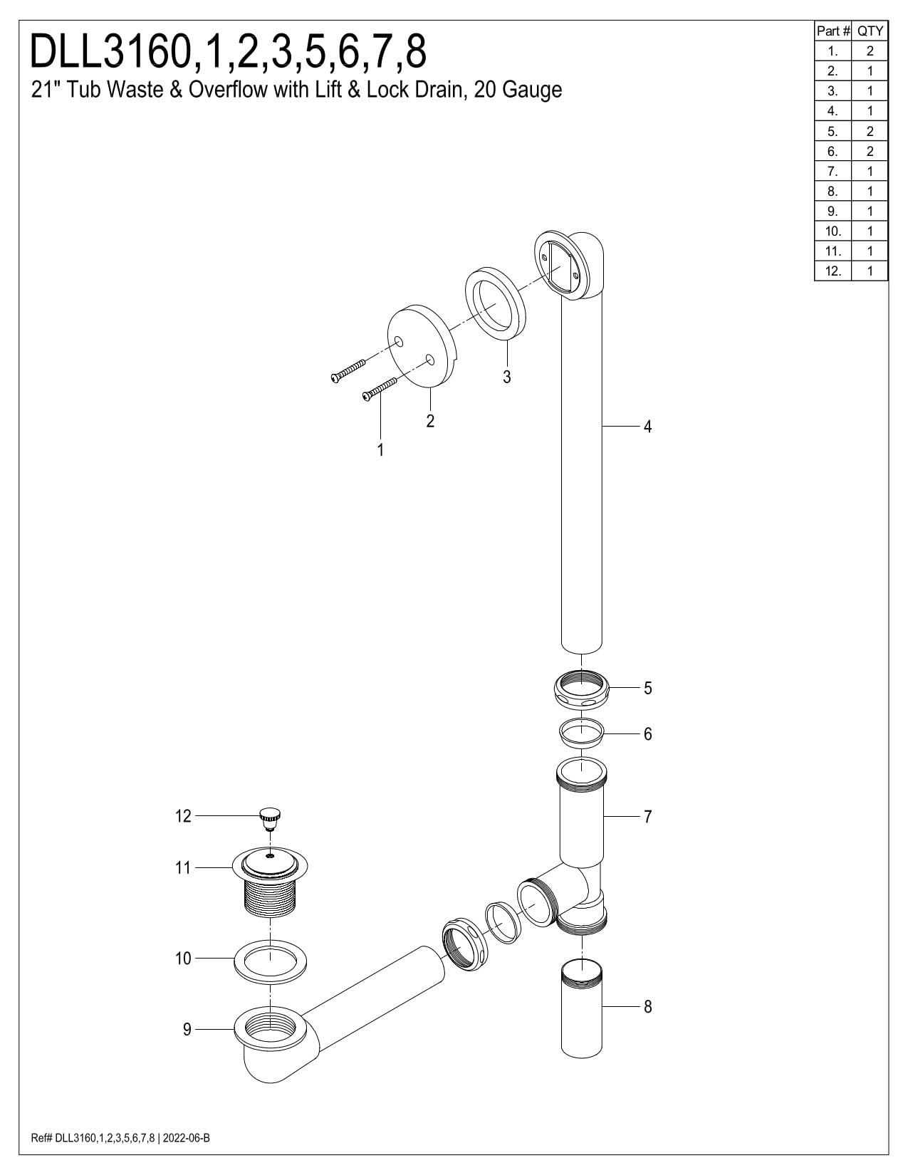 Kingston Brass DLL3161 odpływ wanny i przelew, polerowany chrom