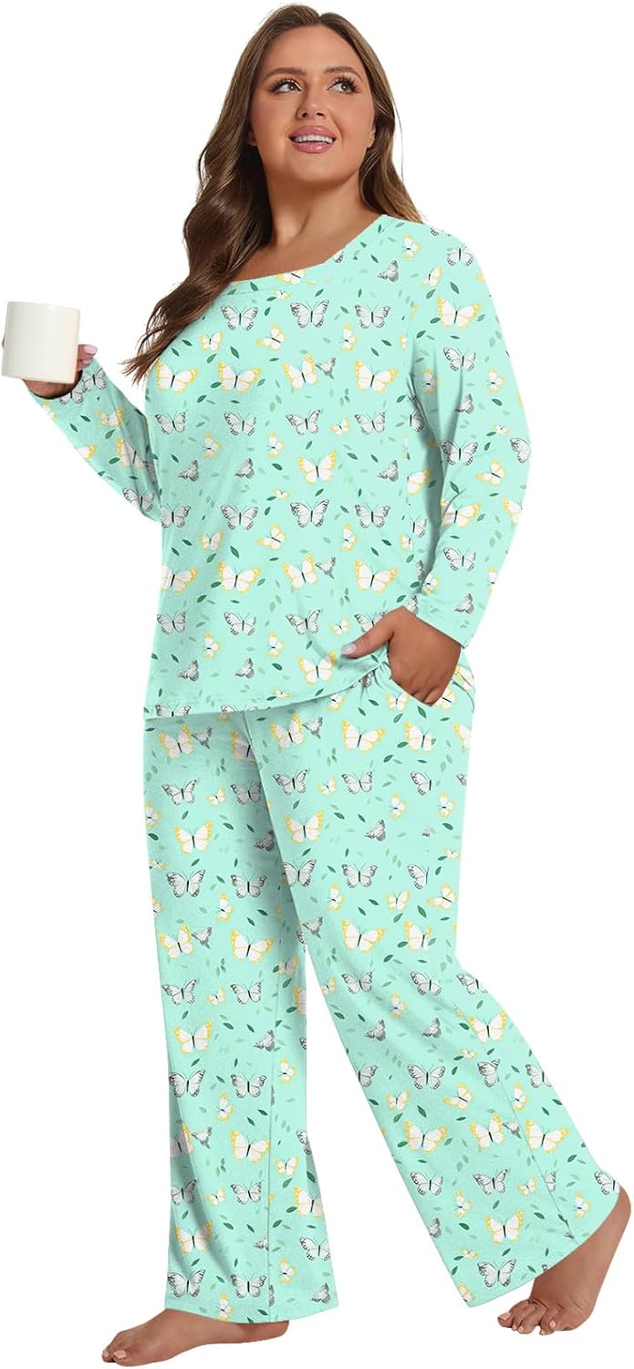 HOTGIFT Plus Size Womens Pajamas Set 2 Piece Pjs Loungewear Long Sleeve Sleepwear with Pockets Fall & Winter L-4XL - Image 2