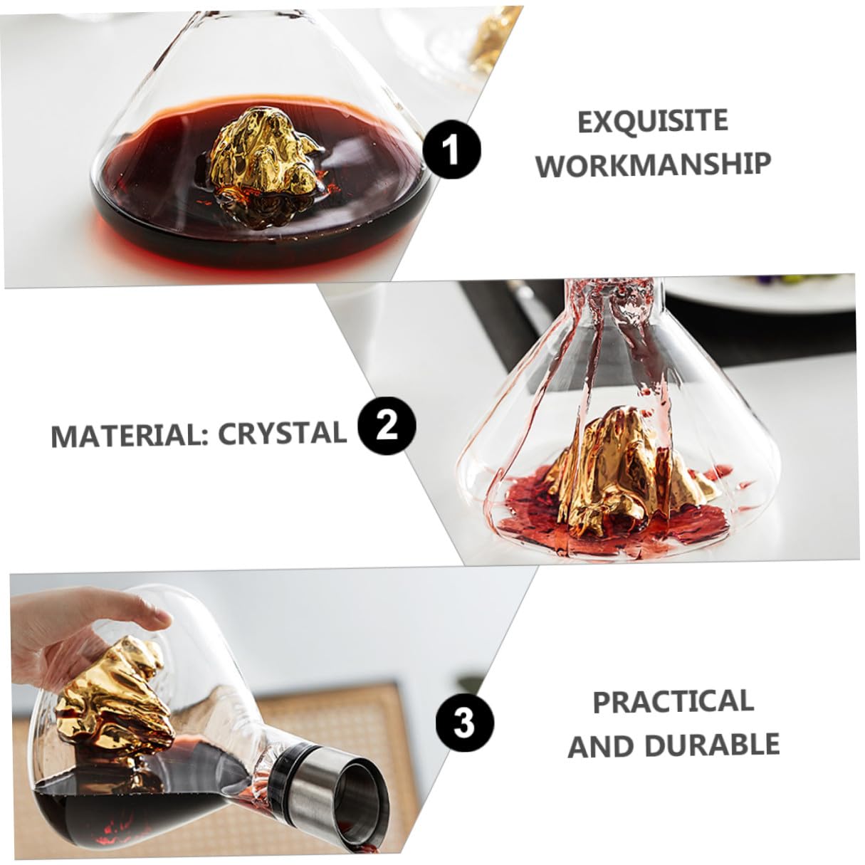 FOMIYES Decanter Funzionalità e Cristallo Colore in 1500ml per Design Oro di Aerazione e Decantazione, per Occasioni Speciali