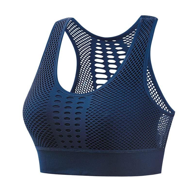 PLUMBURY Women's Padded Crop Top Sports Bra with Mesh Racerback for Gym/Yoga/Workout, Size M to 2XL