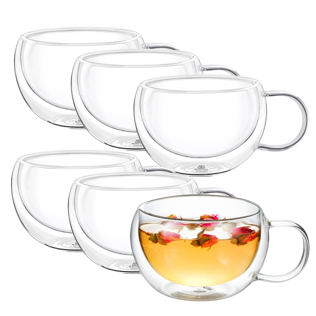 Wilmax - Thermogläser mit Henkel - 6er-Set - 400 ml - Doppelwandige Kaffeegläser - Latte Macchiato Gläser Set - Cappuccino Gläser mit Henkel - Teegläser - Trinkgläser - Thermotasse