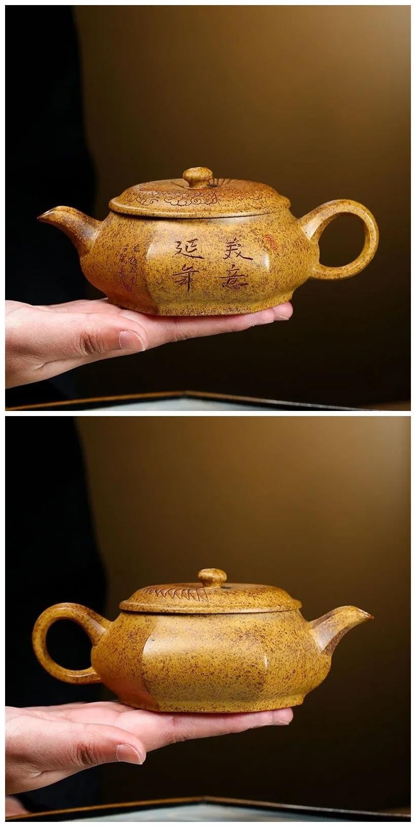 Zestaw do herbaty popołudniowej, chiński zestaw do herbaty Zisha, 210 ml, ręcznie robiony zestaw do herbaty Yixing w kształcie sześciokąta, fioletowy, gliniany czajnik