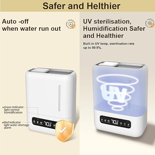 Miniatura 5 de AUMIO Humidificadores de 4L para dormitorio con control de humedad, difusor de aceite esencial de niebla fría de llenado superior, humidificadores