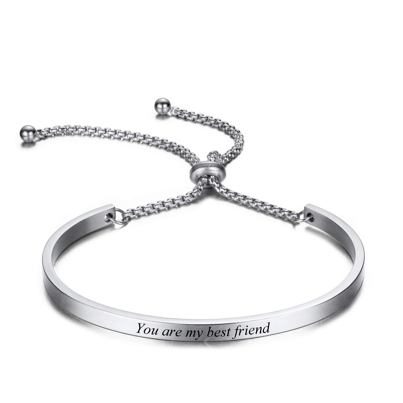 INBLUEPulsera de Barra de Nombre Personalizada para Mujeres Coordenadas de Identificación Personalizada Ajustable de Acero Inoxidable Pulsera Grabada Aniversario Regalo para Mujeres Niñas
