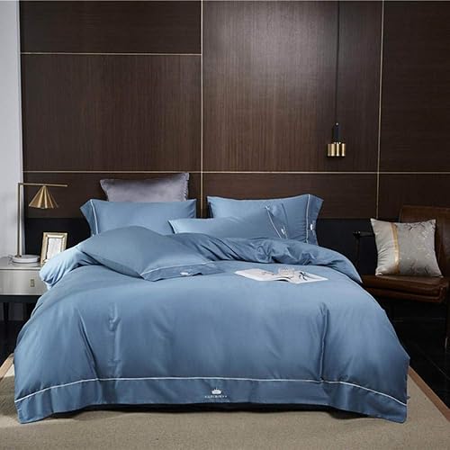 Zafiro azul juegos de ropa de cama textiles para el hogar, ropa de cama de algodón de fibra larga, ropa de cama doble, funda de edredón pura color 1