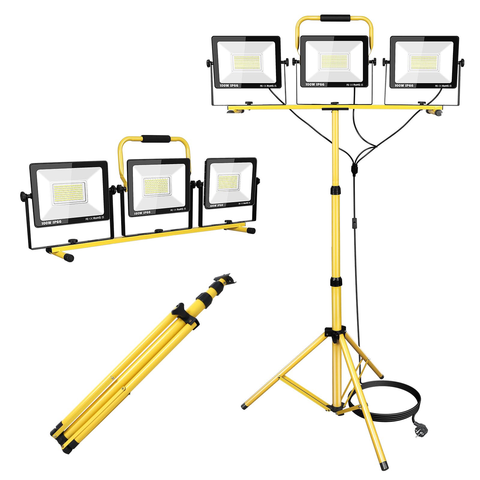 Willpower Faretto LED da Cantiere su Treppiede 300W 30000LM Proiettore LED con Cavo 3m Impermeabile IP66 Faro da Lavoro LED Luce Bianca 6000K per Esterni Interni Feste Barbeque Garage Giardino