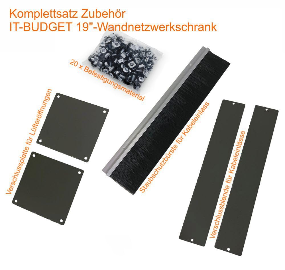 19 Zoll Netzwerkschrank 4 HE BxT 570 x 350 mm RAL 9005 inkl. Zubehör | abschließbare Tür, inkl. Montagematerial, tiefenverstellbaren Montageschienen, 60kg Traglast