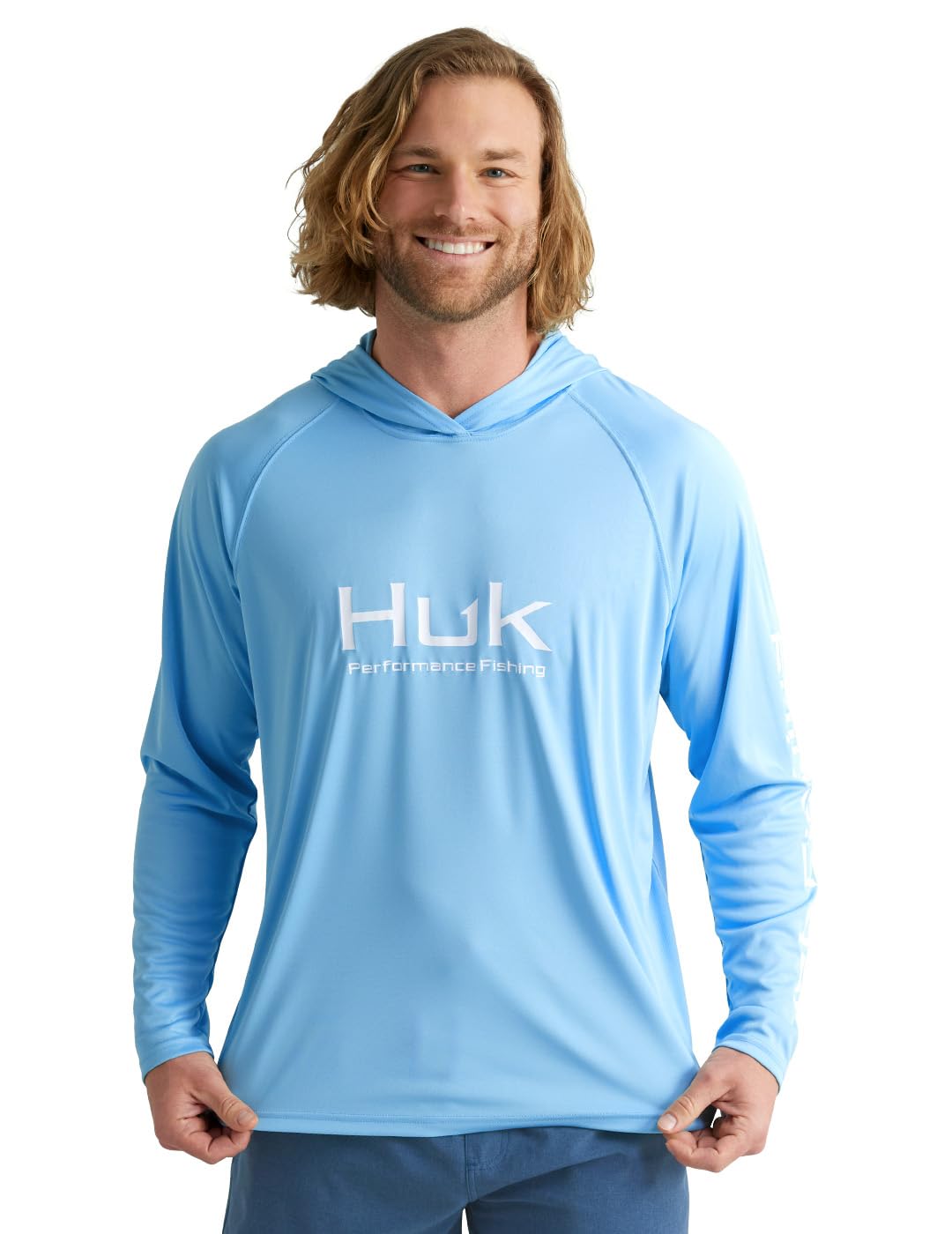 Huk Men's Marolina Blue Standard Pursuit Vented Long Sleeve Hoodie, Fishing Shirt With Hood,