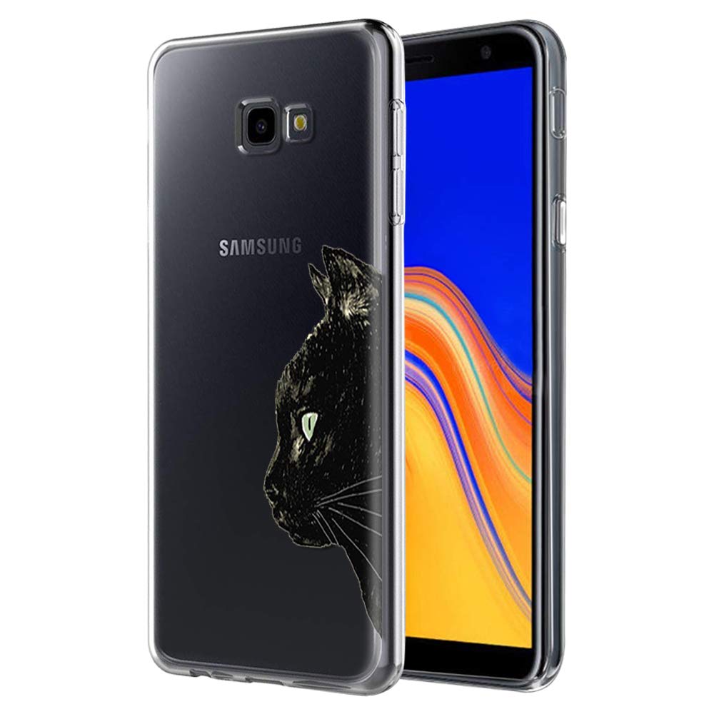 Yoedge Samsung Galaxy J4 Plus Case, Clear Transparent Personalised Print Patterned Protective Case Ultra Slim Shockproof TPU Silicone Gel Cover Bumper Skin for Samsung Galaxy J4 Plus (Cat Face)