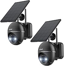 ieGeek 2K Telecamera Wi-Fi Esterno Senza Fili con Pannello Solare, 360° PTZ Videocamera Sorveglianza WiFi Batteria con Rilevamento Umano PIR, Sirena, Visione Notturna a Colori, 2 Vie Audio, IP65, 2 pz