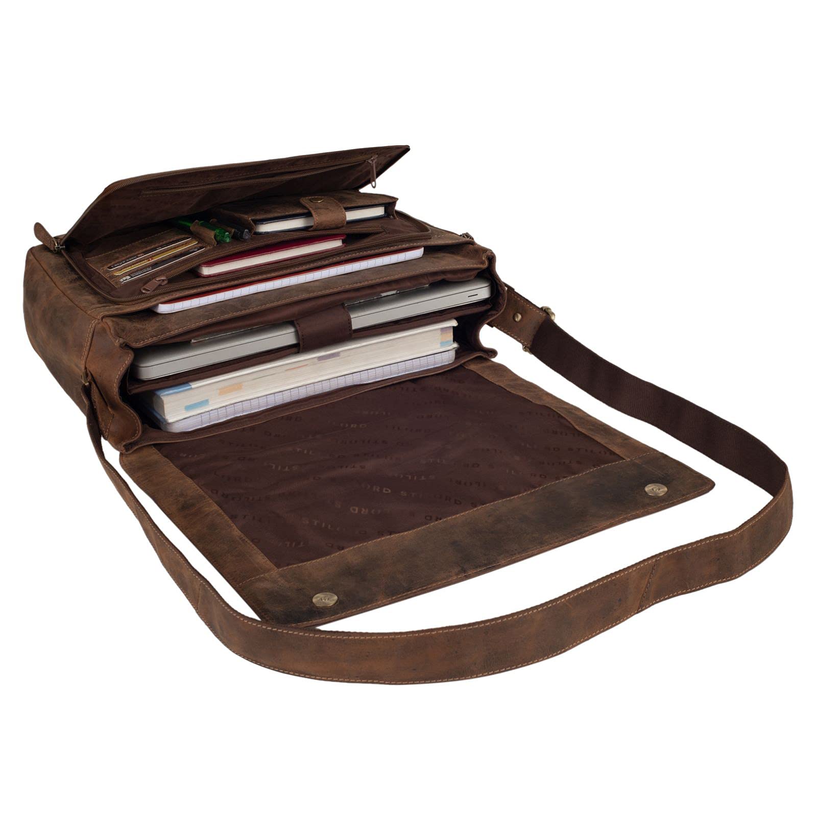 STILORD Vintage Umhängetasche Leder groß für Herren Damen 15.6 Zoll Laptoptasche Unitasche Bürotasche Moderne Aktentasche aus echtem Büffelleder
