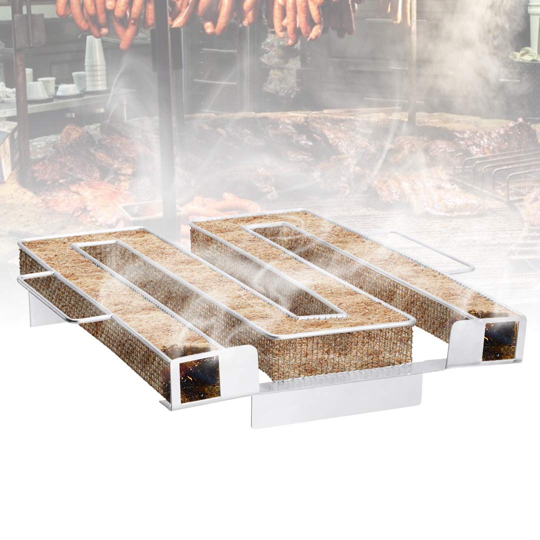 Kaltrauchgenerator Edelstahl 304，Sparbrand Kalträucherzeuger，5-20h Laufzeit，für Smoker Räucherofen Kugelgrill Gasgrill，22,5x21,5x4,5cm