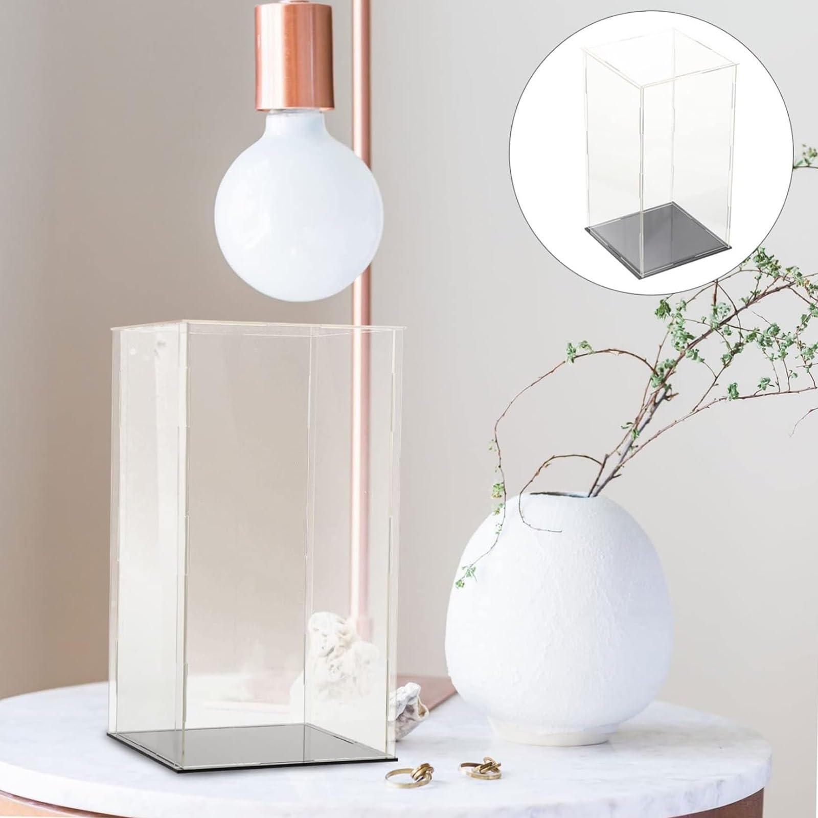 Acryl Vitrine Selbstmontierbare Schaukasten, Präsentation Staubdichter Schutz Vitrine mit Schwarzem, Blind Box Vitrine Modellauto für Figuren, Modelle Transparente(H35cm,LxW 20x20cm)