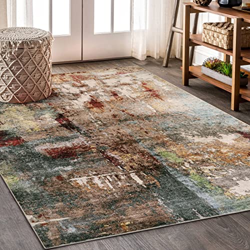 Lahome Modern Abstract Washable 5X7 Living Room Rug, Red Bedroom Mat Soft Non Slip Low Pile Contemporary Front Entrance Carpet For Hardwood Floor Decor Home Office Dining Room Area Rug #TOP6