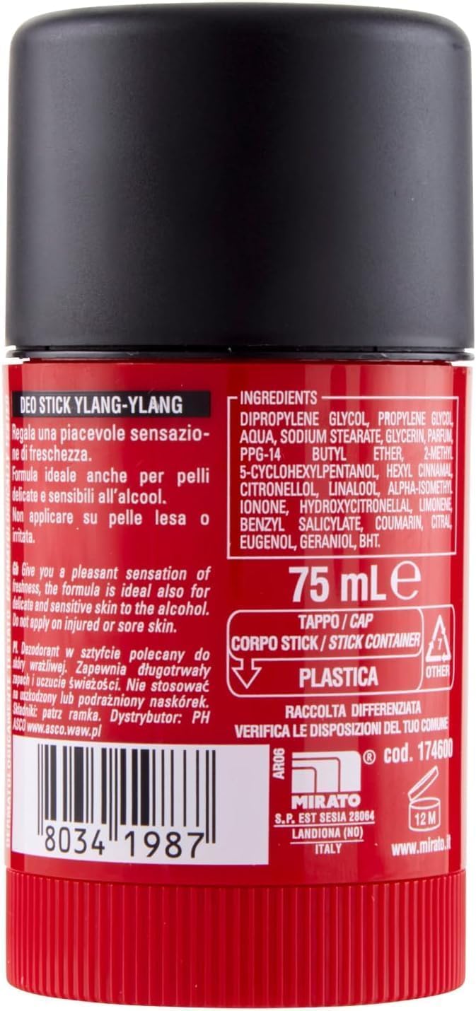 Pour Homme Deodorante Stick Ylang-Ylang, Freschezza Attiva, 75 ml (75ml (6 Stick))