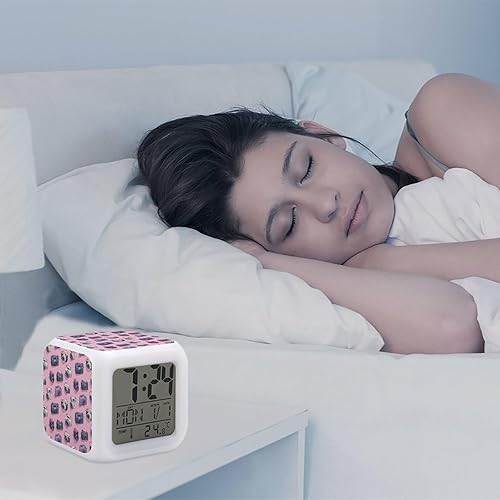 Miniatura 5 de Digital Alarm Clocks for Bedrooms - Retro Camera Pink Print Cute Small Led Nightstand Digital Clock for Classroom College Dorm with 7 Color Night