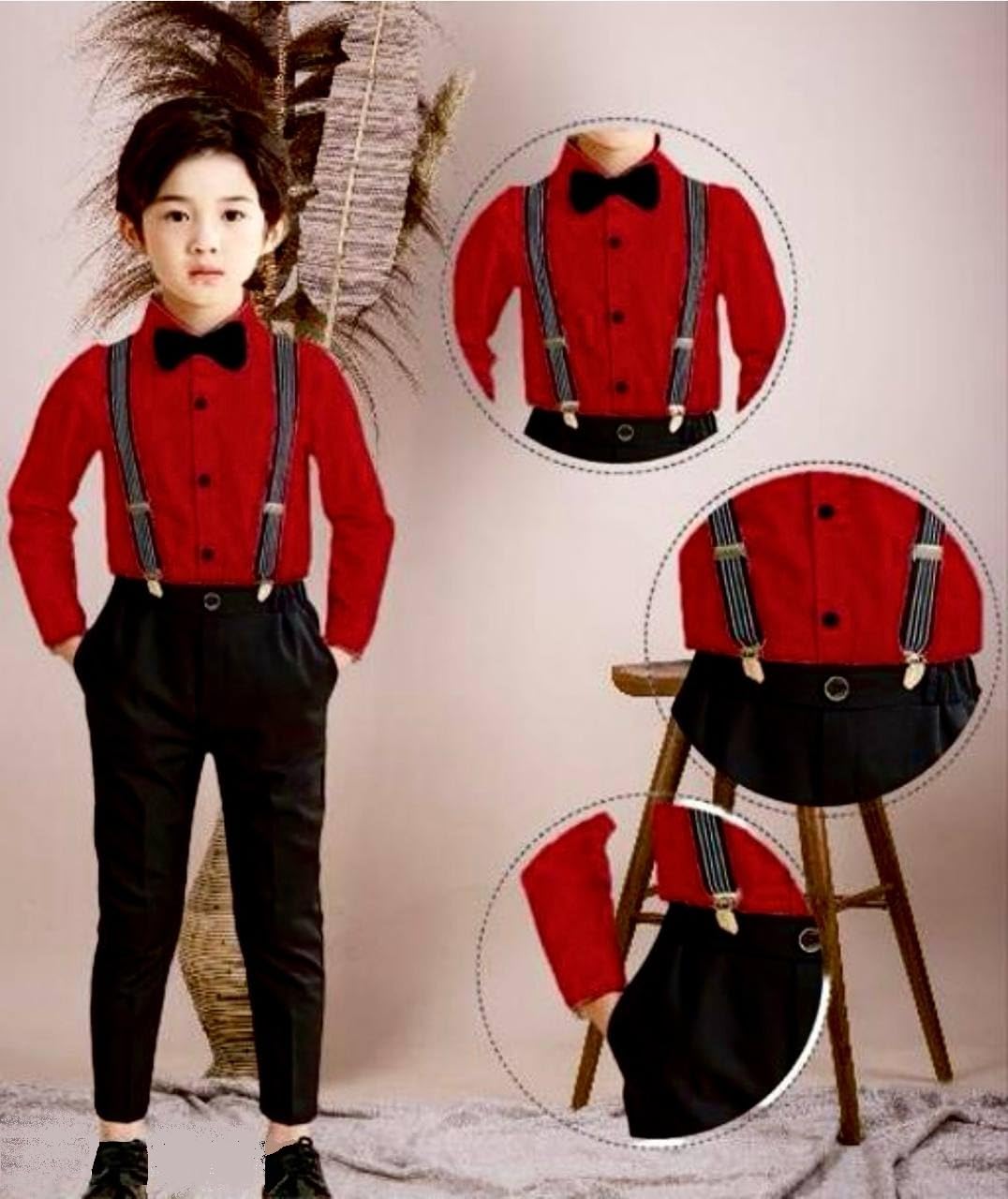 Dsnsenterprize DSNS_RED *Exclusive kids shirt, pant, suspenders and Bow tie in kids comfortable fabrics and best stitching quality.* (RED, 1-2-YEAR) 2