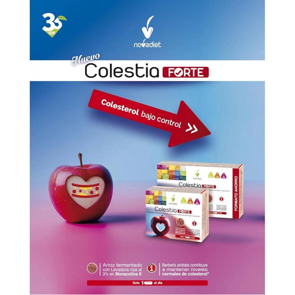 Novadiet Colestia Forte - Pack 2 x 60 Cápsulas - Complemento Alimenticio con Arroz Fermentado, Berberis Aristata, Bergamota y Policosanol - Ayuda Mantener Niveles Colesterol y Sistema Circulatorio
