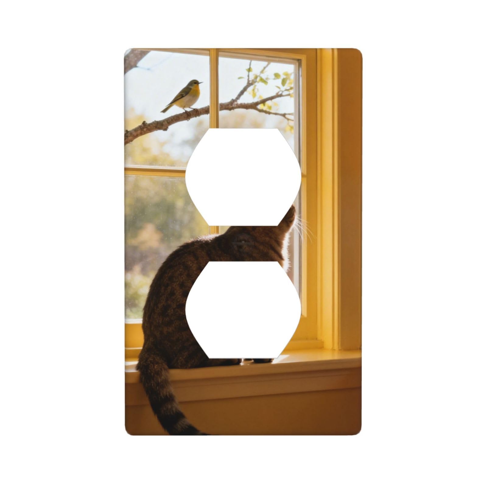 Kitchen Window Cat Unbreakable Polycarbonate Switch Plate-1 Gang Screwless Wall Plate for Home Office