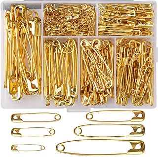 LUTER 250 Pieces 6 Sizes Safety Pins Large and Small Safety Pins Durable, Rust-Resistant for Art Craft Sewing Jewelry Making Home Office Use (Gold)