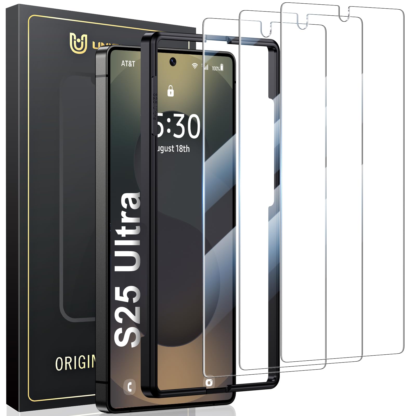 [3 Pack] UniqueMe Screen Protector Compatible for Samsung Galaxy S25 Ultra Tempered Glass HD Clear Screen Protector with Easy Installation Frame, 9H Hardness Anti Scratch Bubble Free