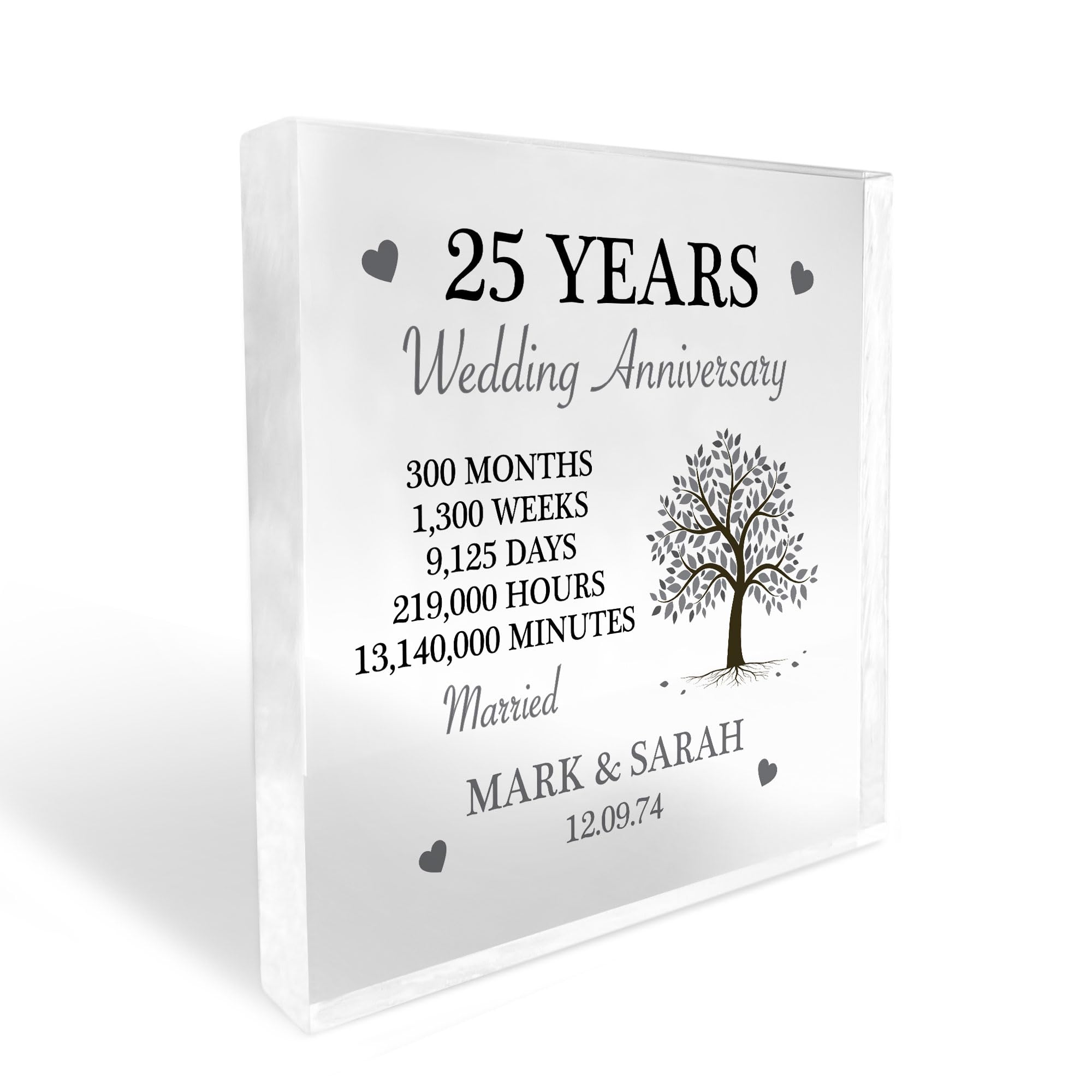 Red Ocean Personalised 25th Anniversary Husband Wife Silver Wedding Acrylic Block 25th Wedding Anniversary Mr & Mrs Gift For Him Her Couple Gift Keepsake