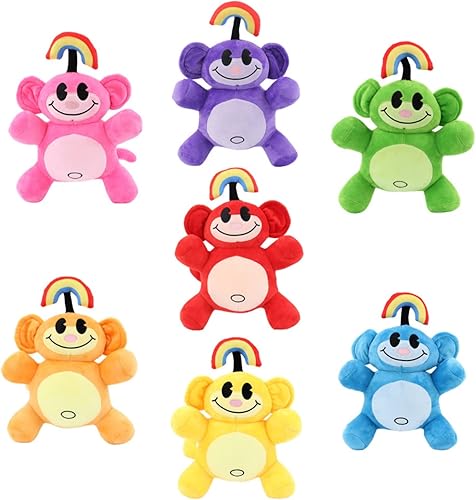 7 piezas de peluche de mono arcoíris, 12 pulgadas KND Rainbow Monkey Peluches de peluche de animales de peluche, recuerdo de fiesta de cumpleaños
