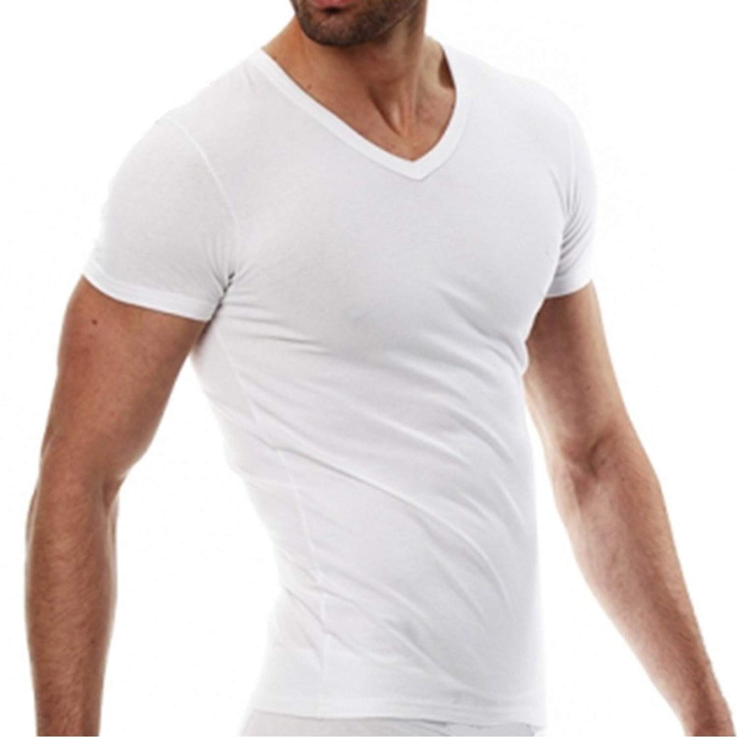Sergio Tacchini, Set da 6 Magliette Intime Uomo in Cotone Elasticizzato Modello a V.