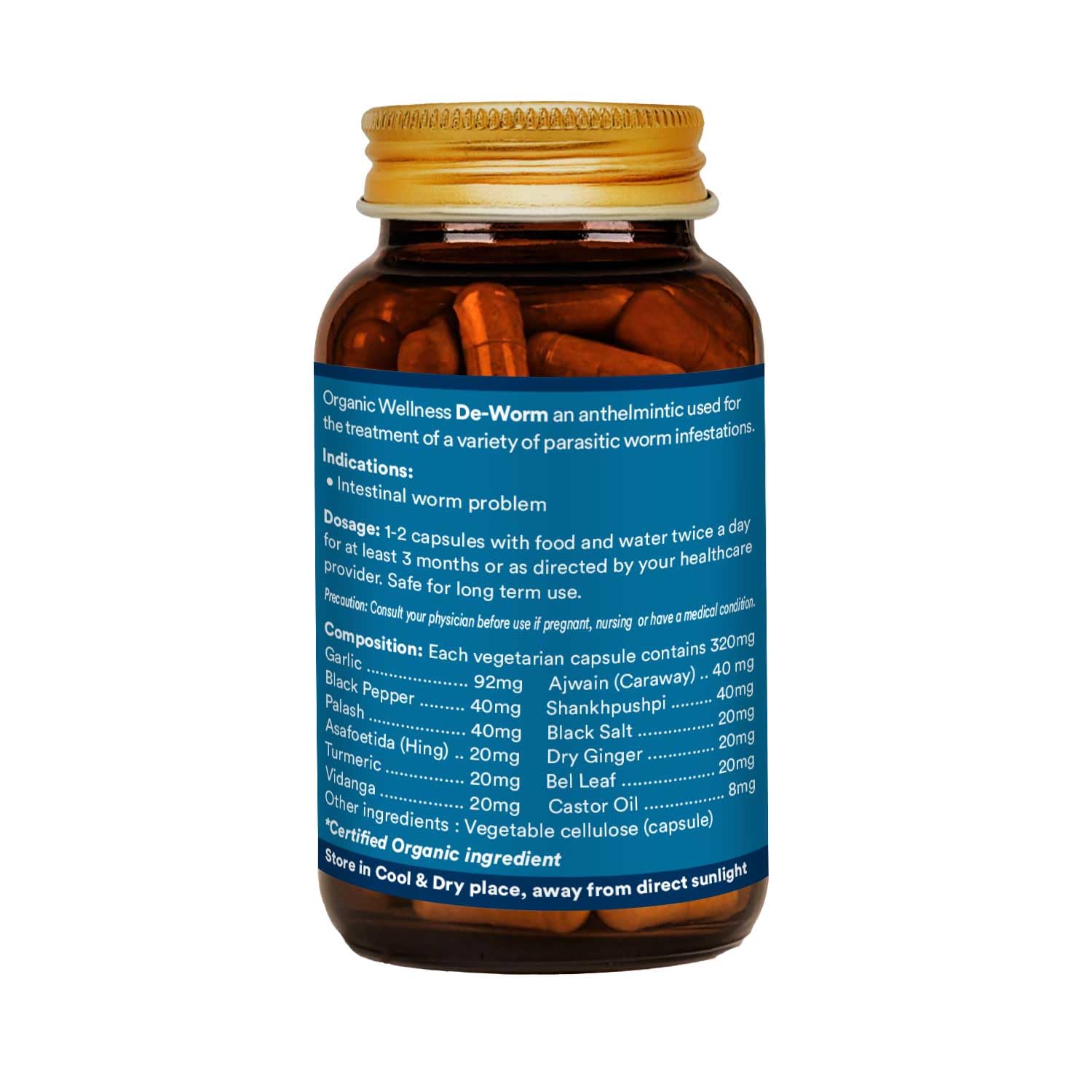 Organic Wellness De-Worm 90 Vegetarian Capsules | Ayurvedic Herbal Supplement | Botanical Formula | Plant-Based Capsules | Made in India — Amazon image 3