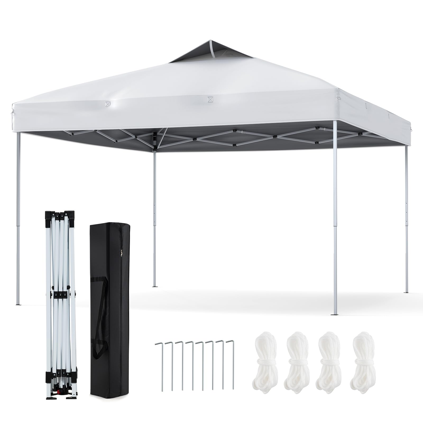 COSTWAY Gazebo Pop-up da 295 x 295 cm, Gazebo da Giardino Impermeabile con Blocco Centrale, Borsa da Trasporto Portatile, Corde Antivento, Picchetti, Tenda Regolabile in Altezza per Feste (Bianco)