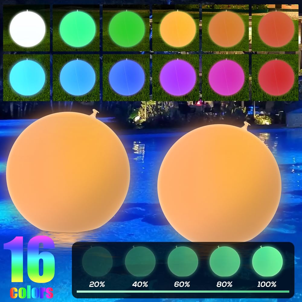 2 Pezzi 40cm Luci Galleggianti Piscina, Luce per Piscina Luce LED per Spa con 16 Luci Colorate e 4 Modalità di Luce Piscina Giardino LED Sfera Luminose Luce Galleggiante Piscina Luminoso per Festa