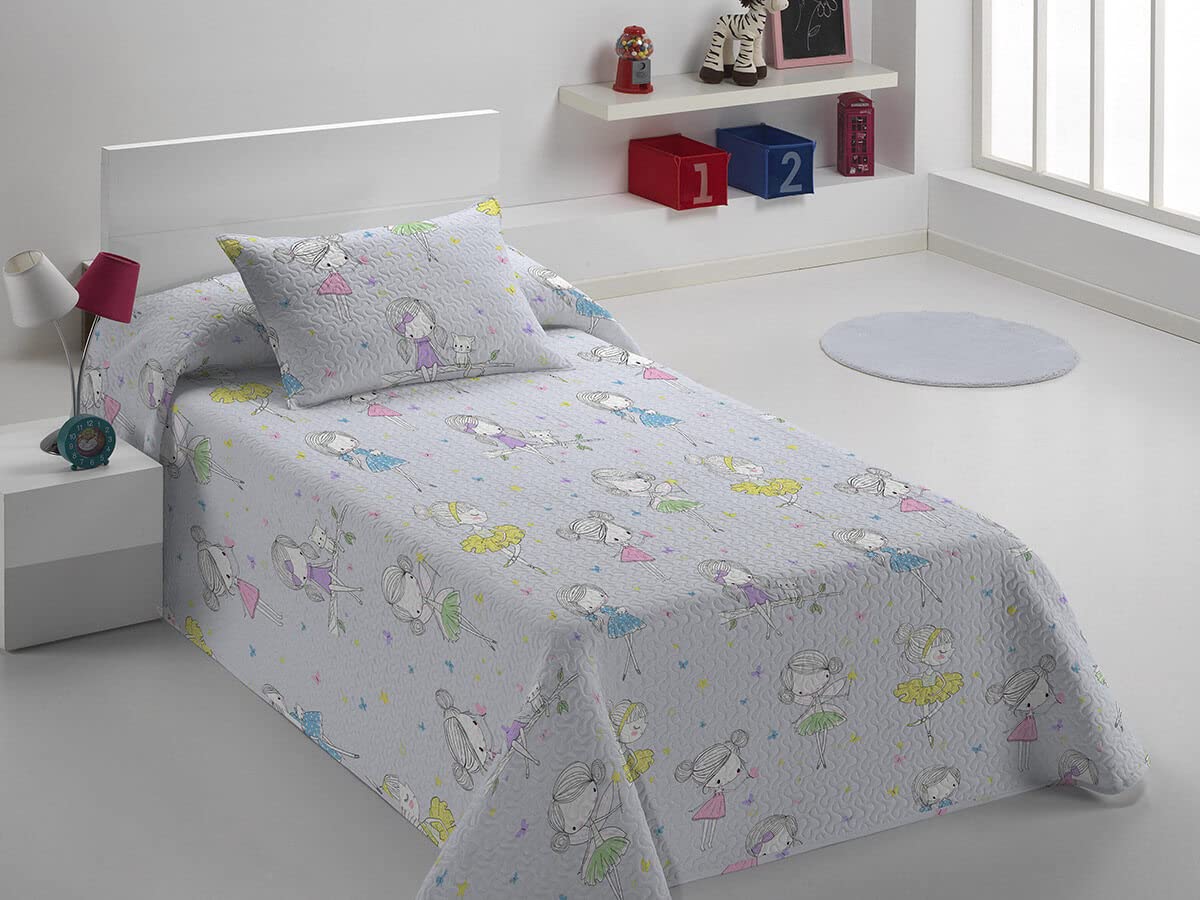 Colcha Infantil de Karamelo Winni con Bailarinas + Funda de Cojín de Regalo (Cama 105cm)